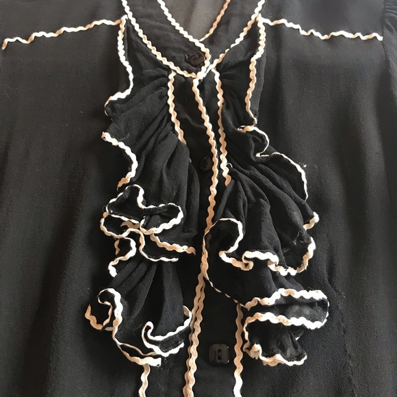 Sheer Black Button-Up with Ruffle - Picture 4 of 5